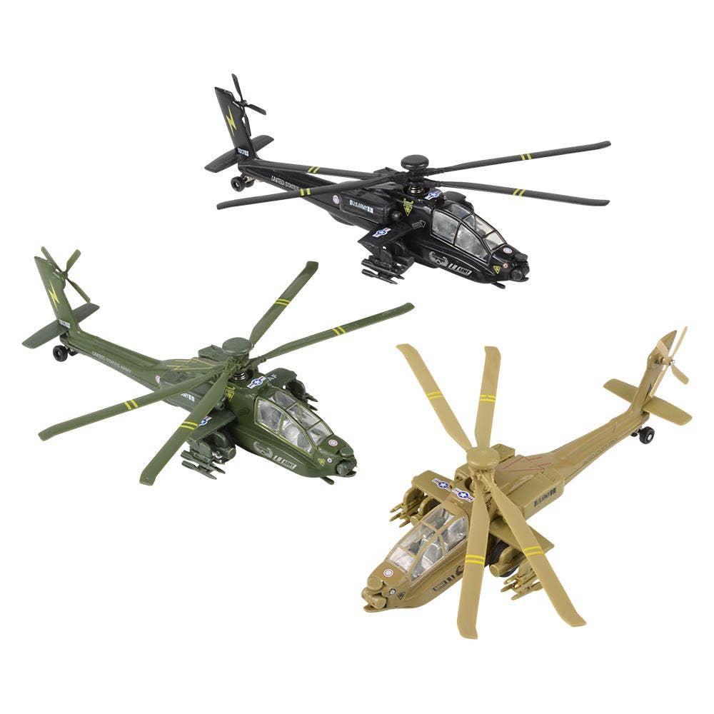 8" Diecast Pull Back Apache Helicopter