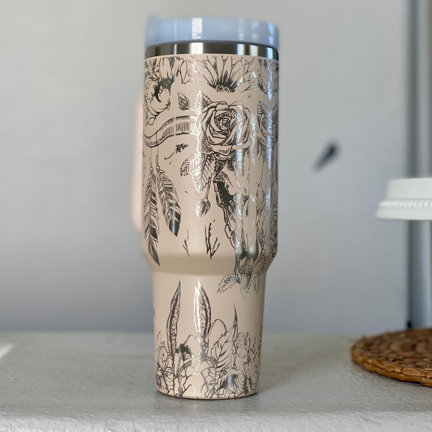 Boho Western Cow Skull Car Cup