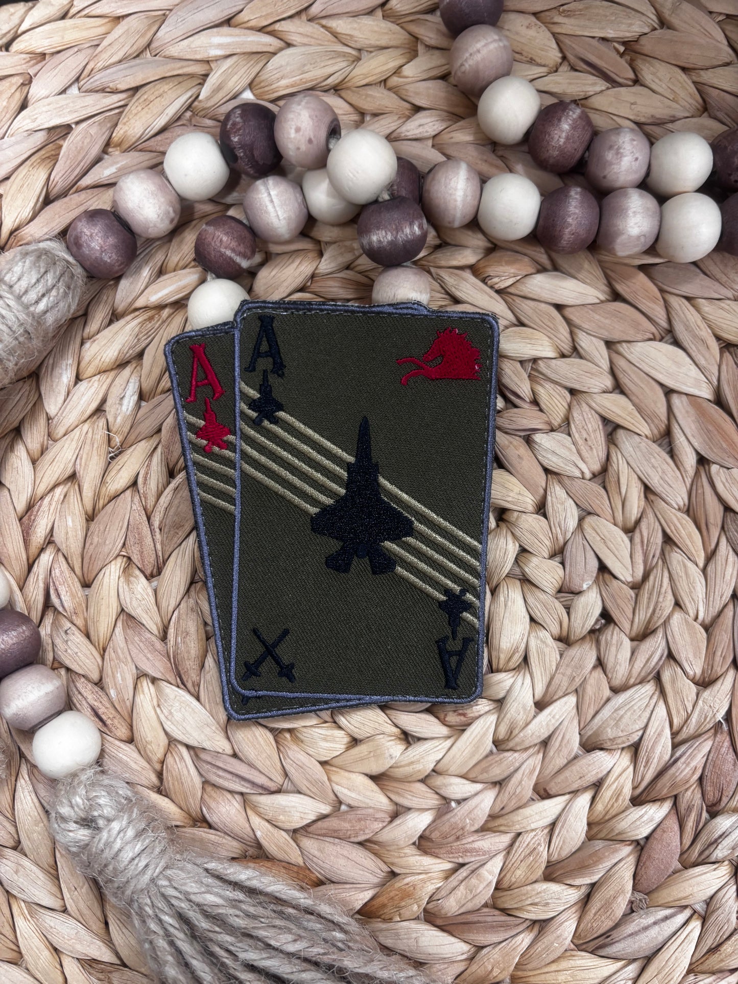 Fighter jet card deck- embroidery hook and loop backing patch