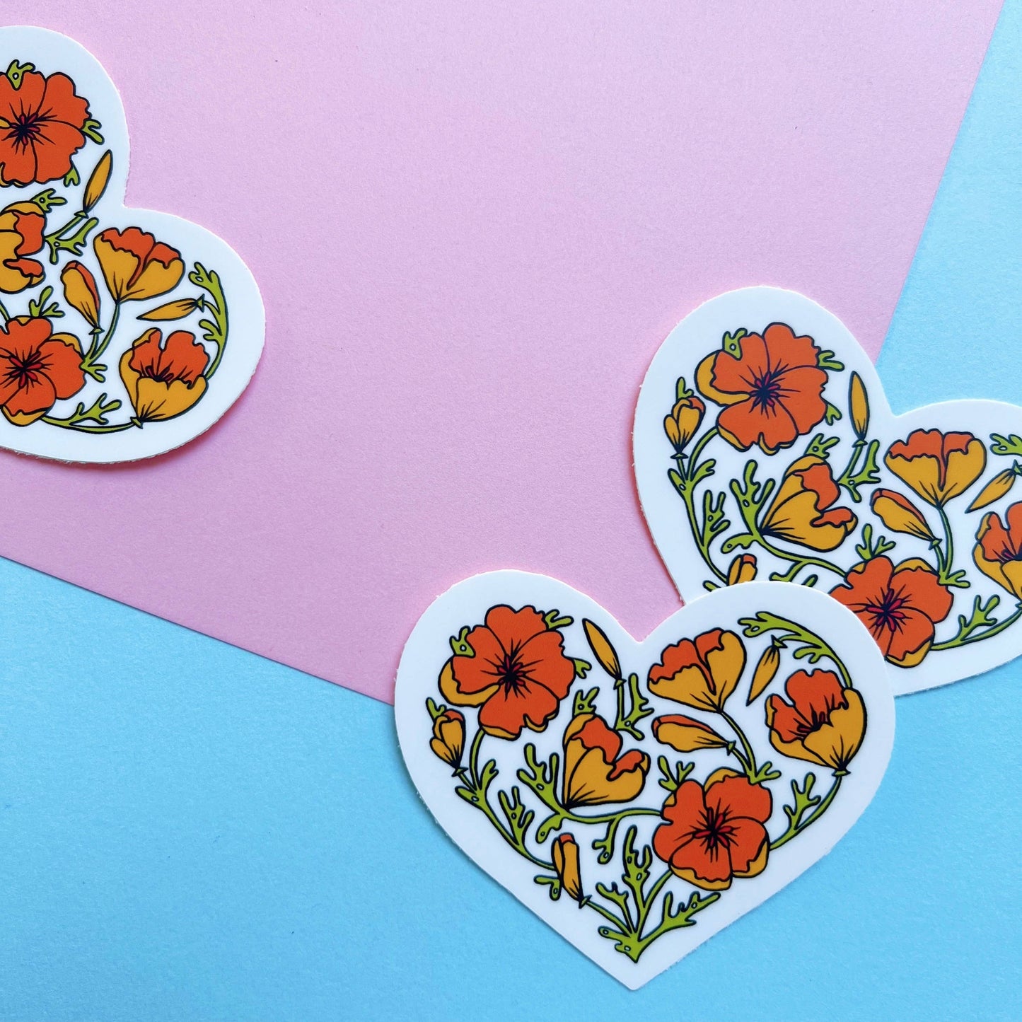California Poppy Heart Sticker