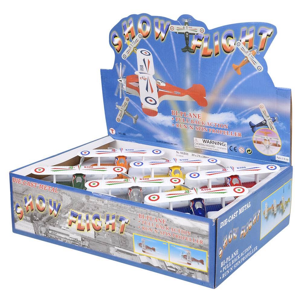 5.25" Diecast Pull Back Classic Biplane