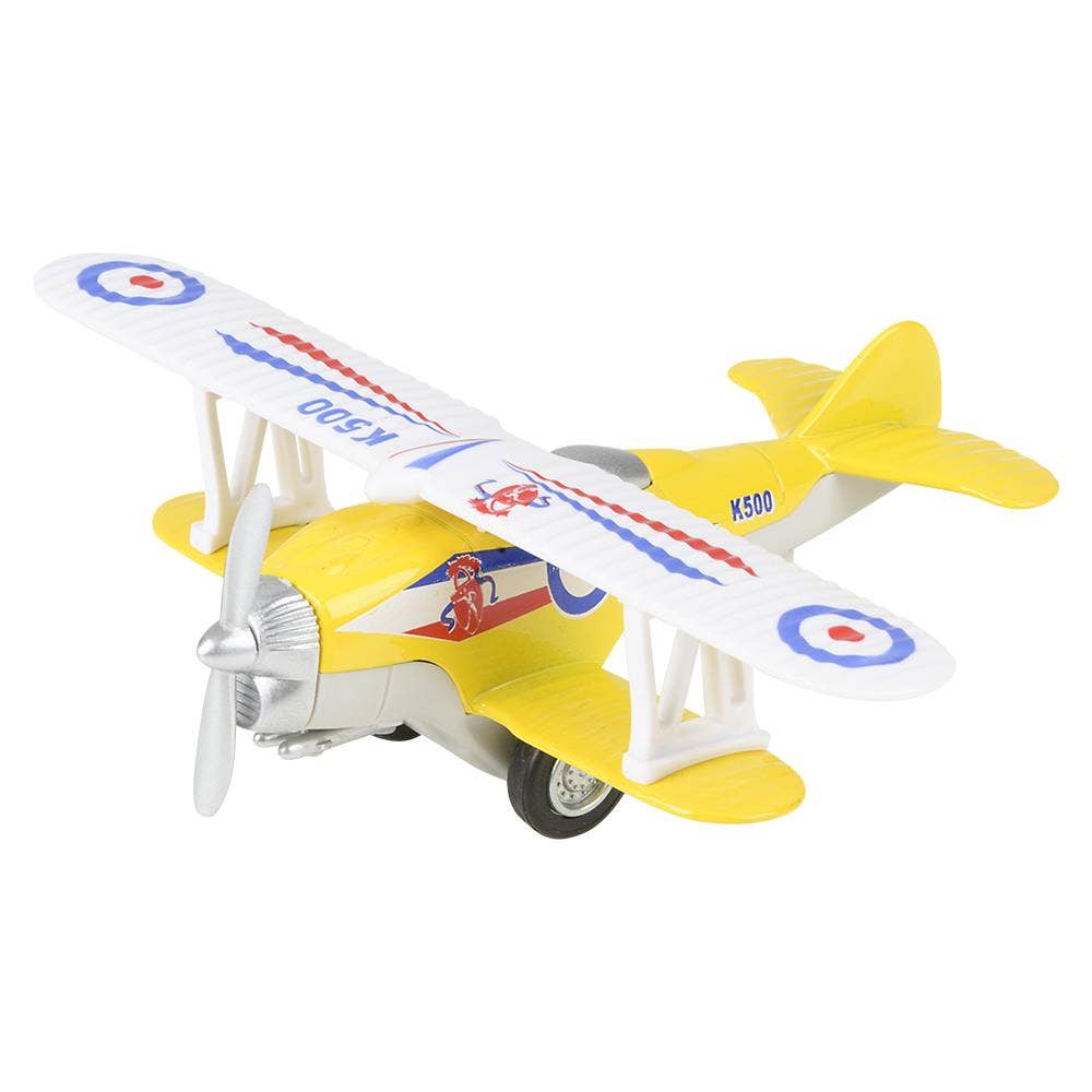 5.25" Diecast Pull Back Classic Biplane