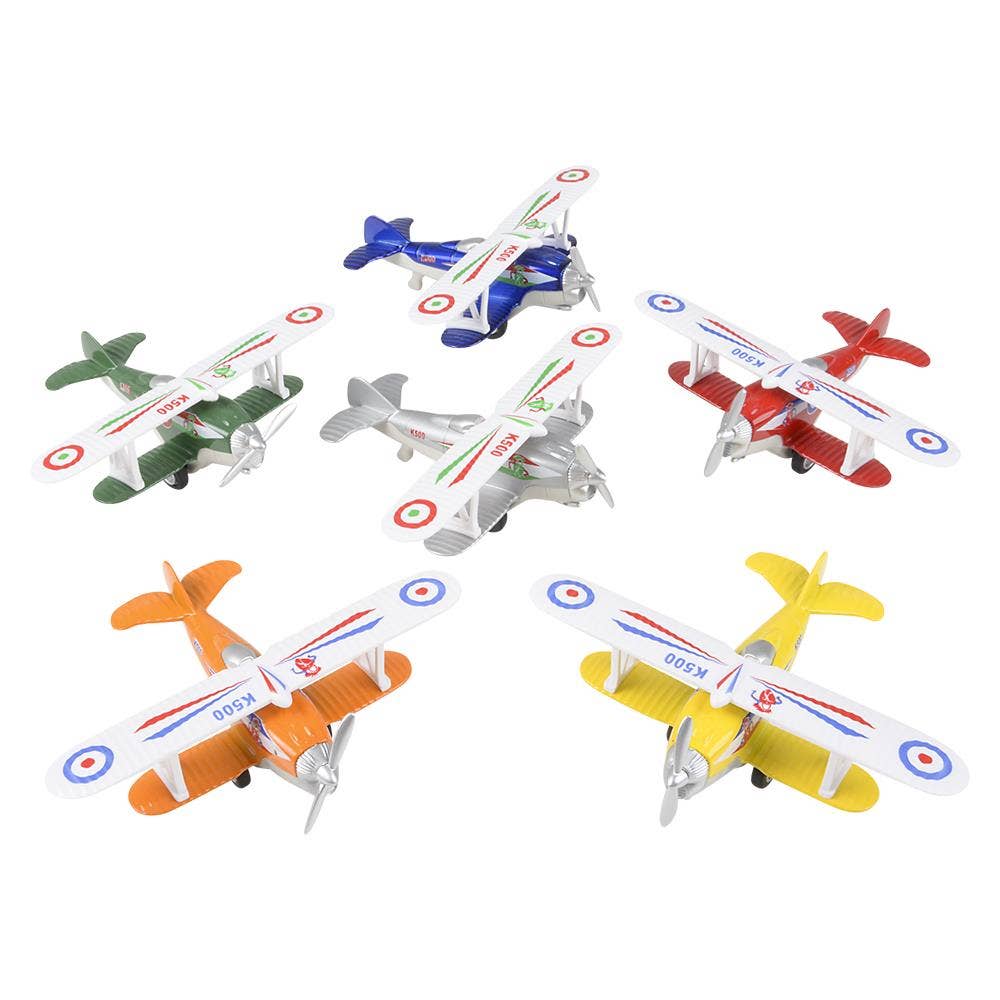 5.25" Diecast Pull Back Classic Biplane