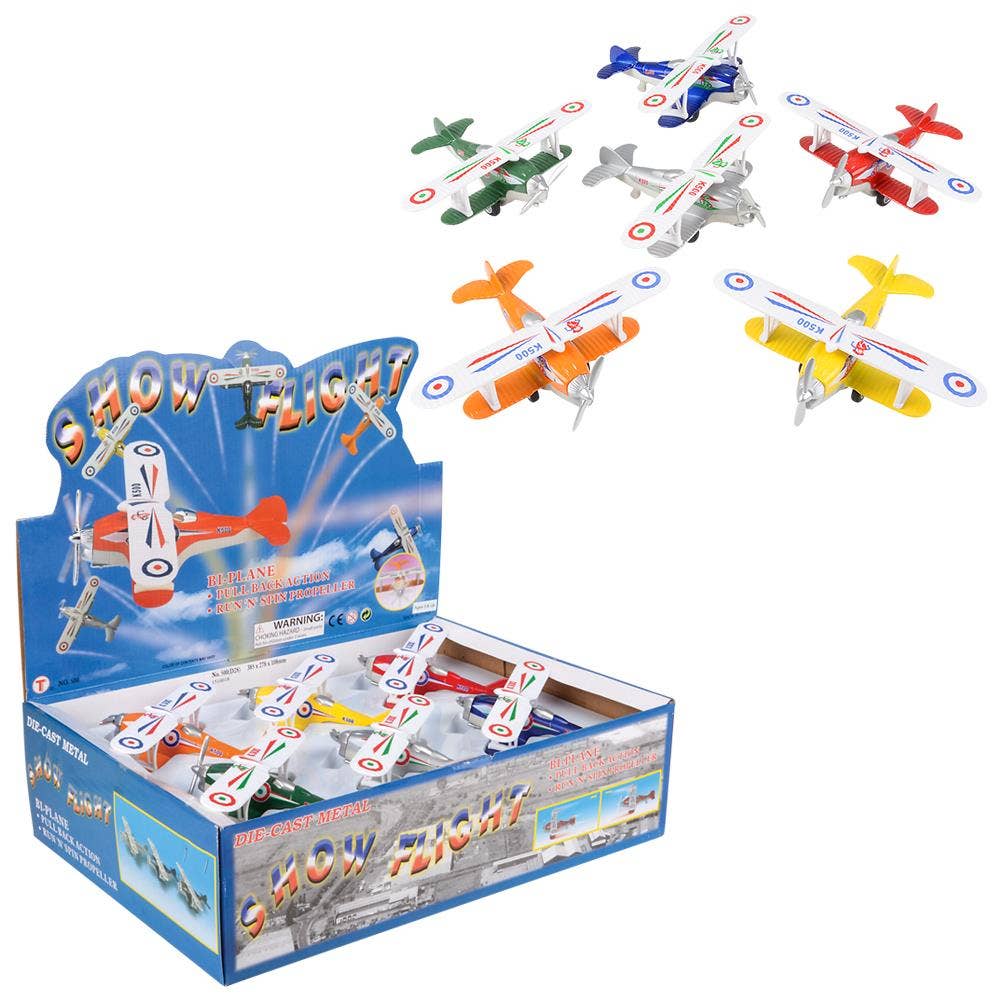5.25" Diecast Pull Back Classic Biplane
