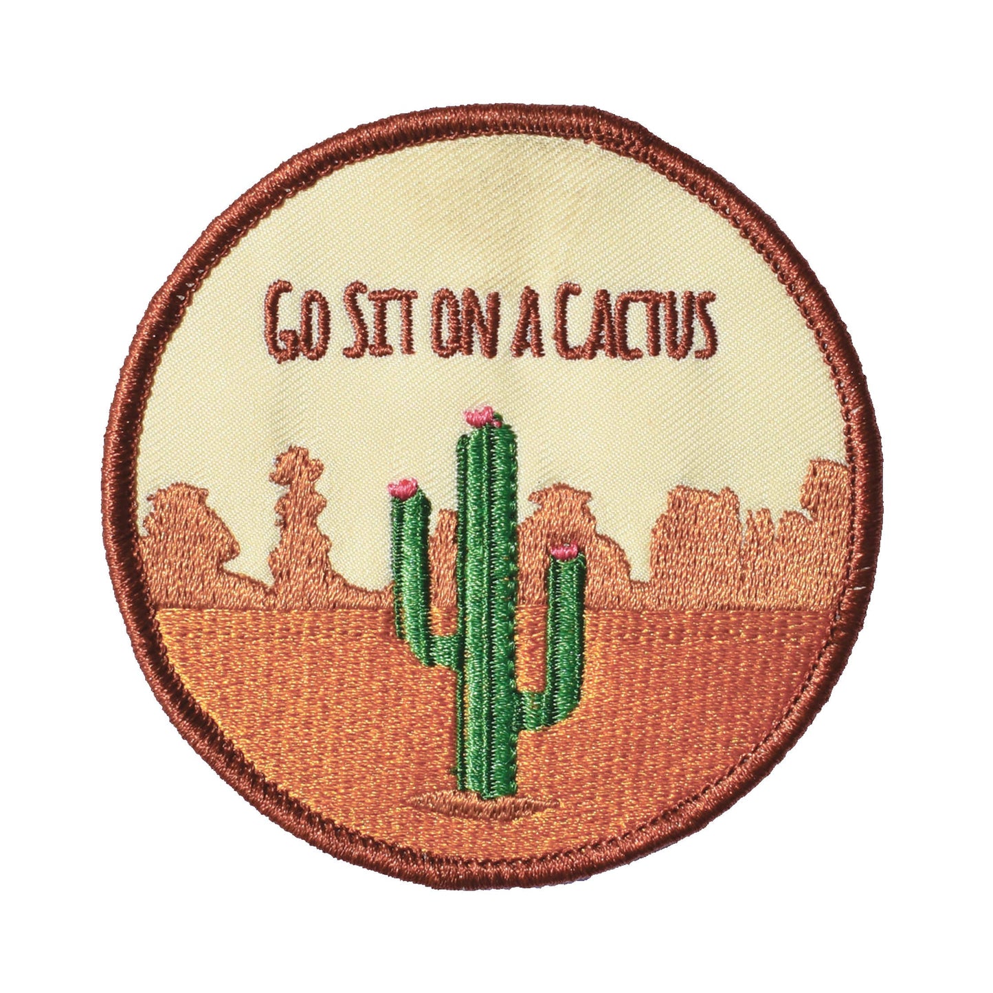 Go Sit On A Cactus Embroidered Patch (Iron On Backing)