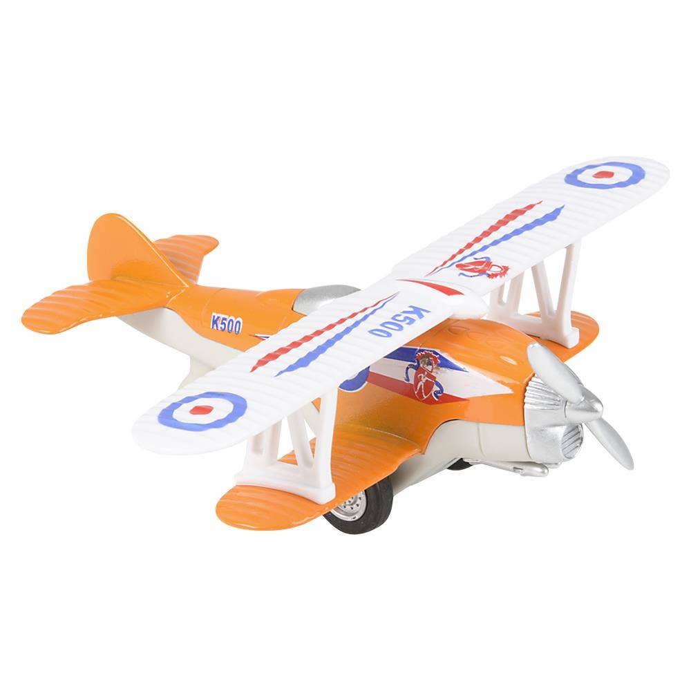 5.25" Diecast Pull Back Classic Biplane