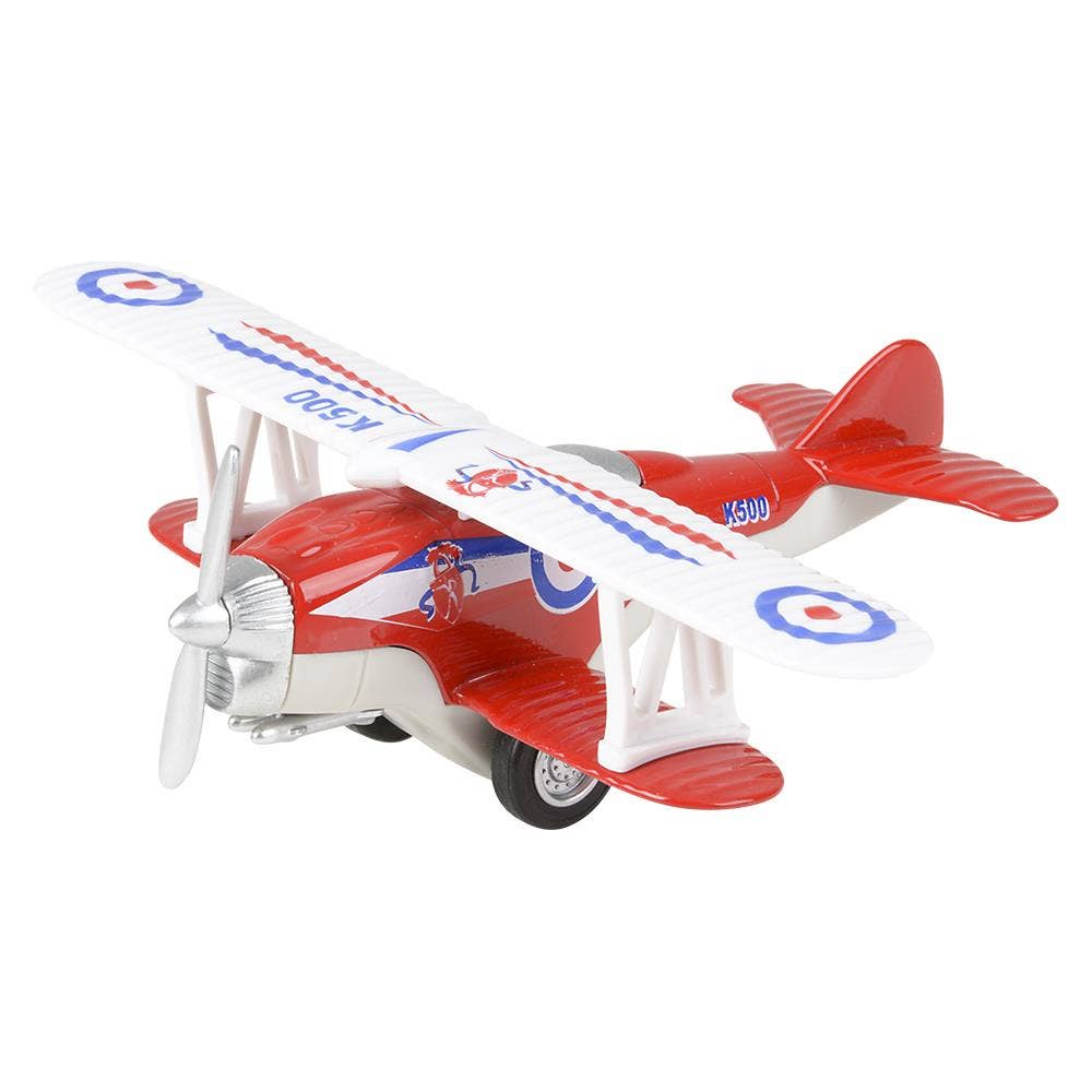 5.25" Diecast Pull Back Classic Biplane