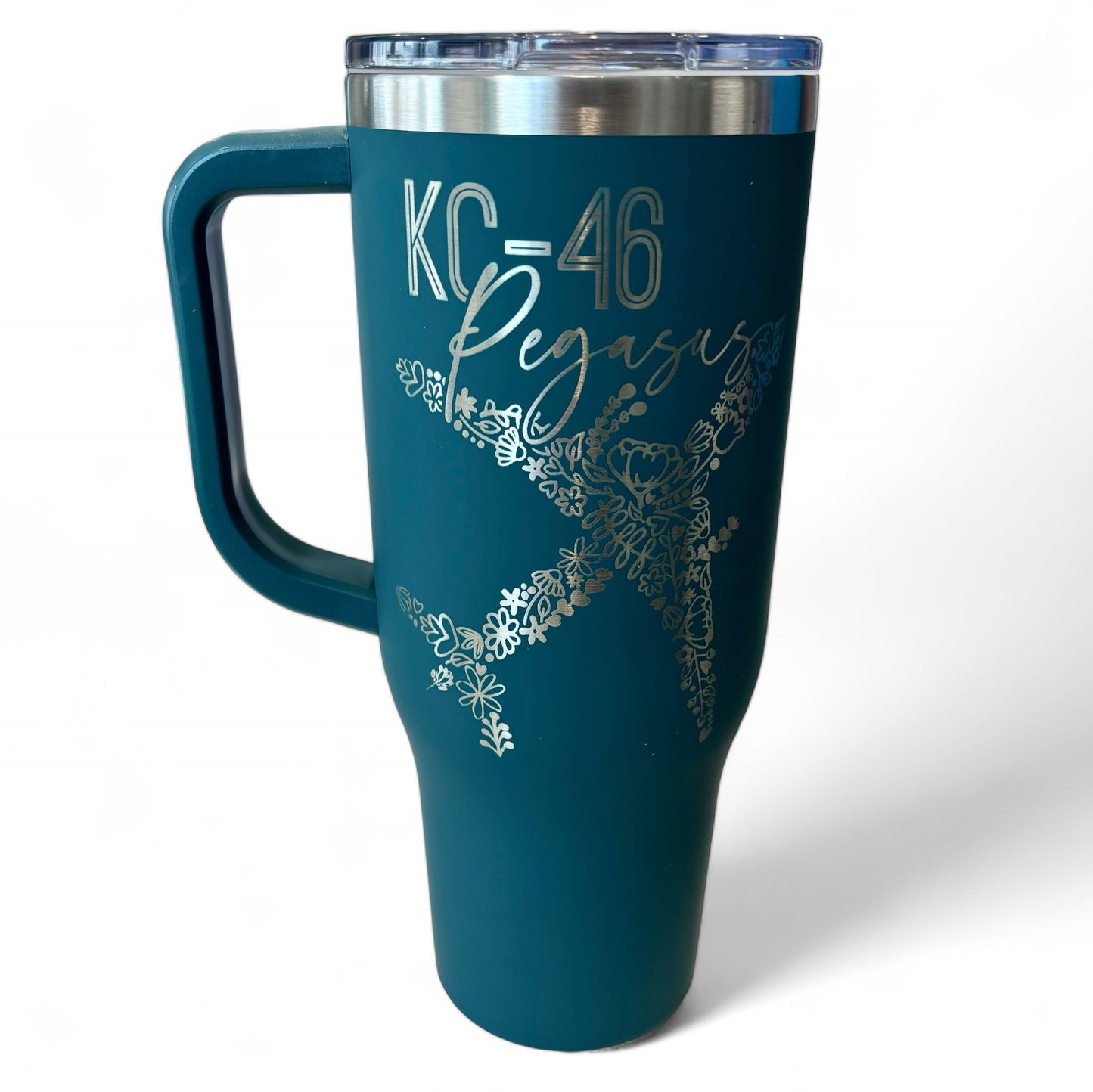 Floral KC-46 Pegasus 40oz. Engraved Car Cup