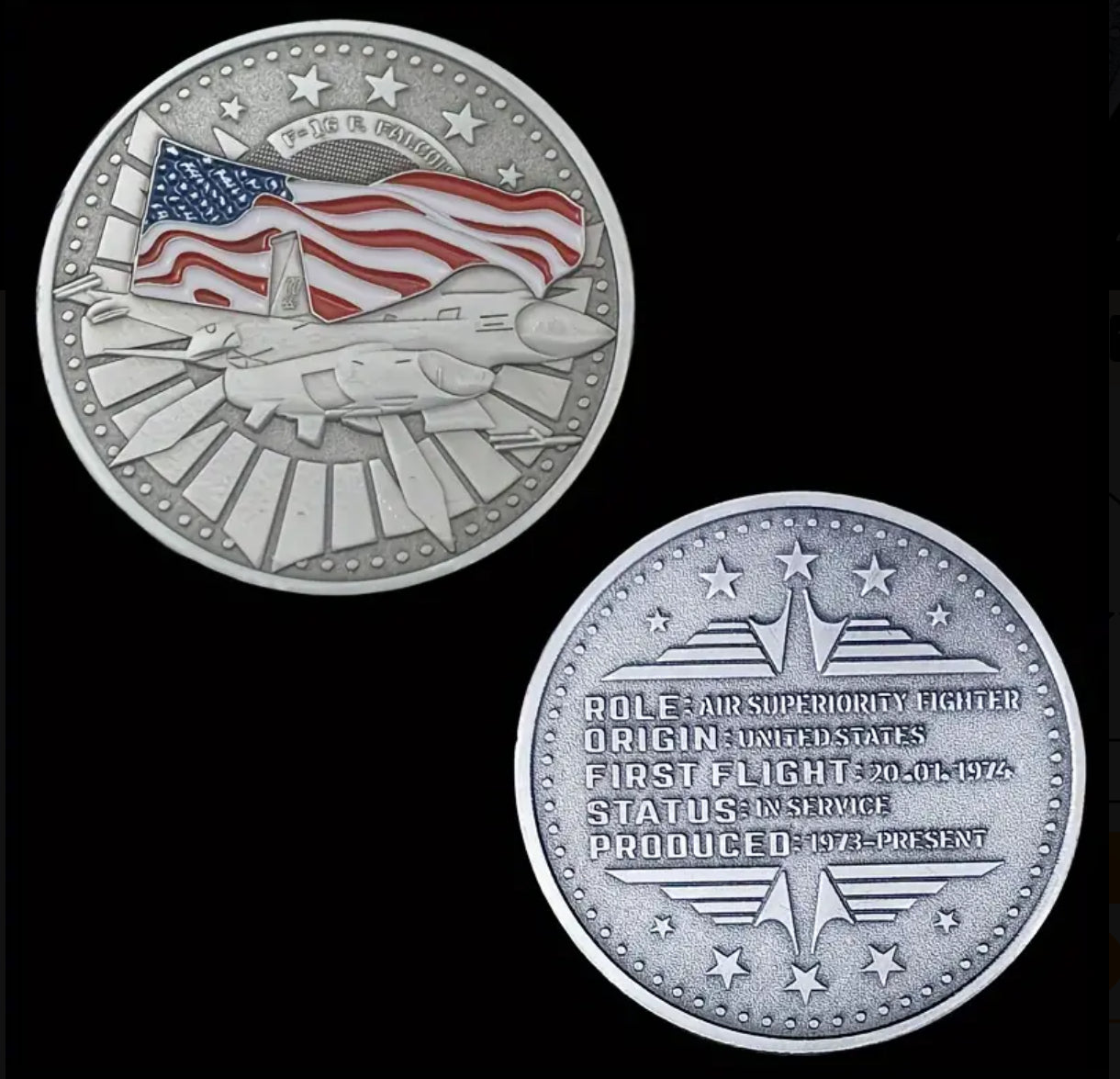 F-16 Fighting Falcon Silvertone Challenge Coin