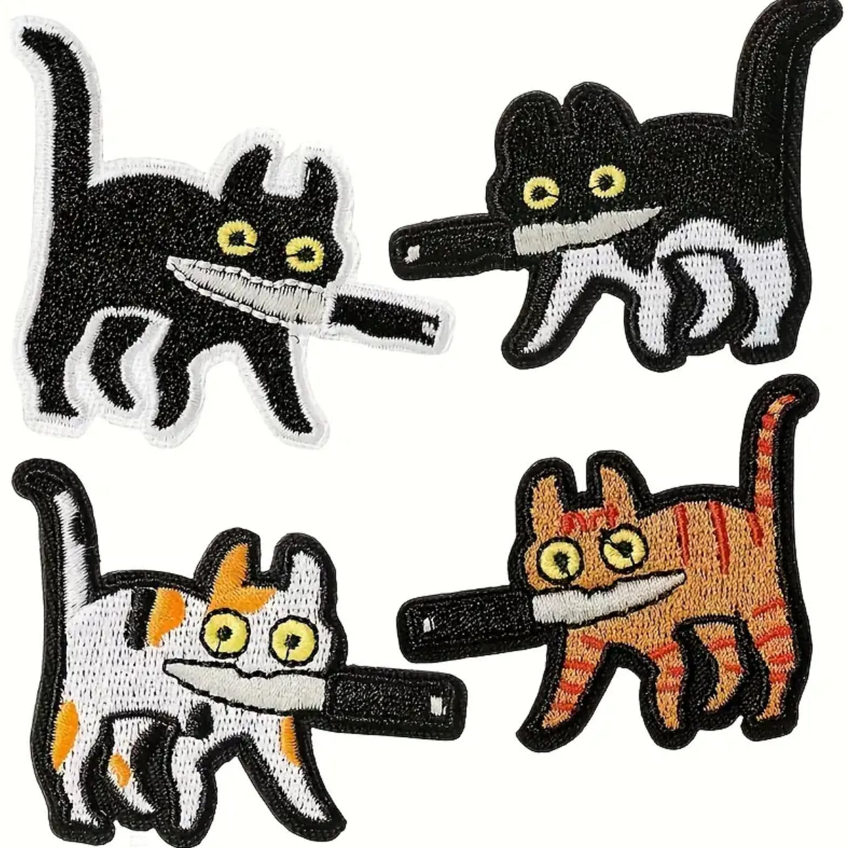 Murder Kitty Embroidered Patch with Hook and Loop Backing