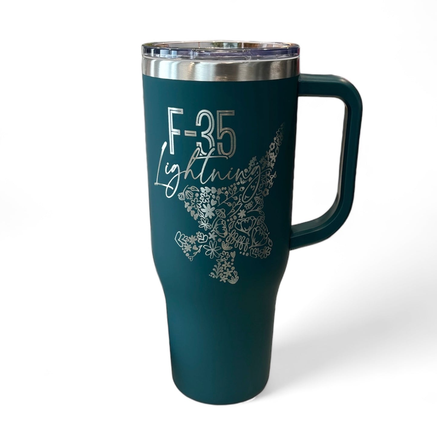 Floral F-35 Lightning 40oz. Engraved Car Cup