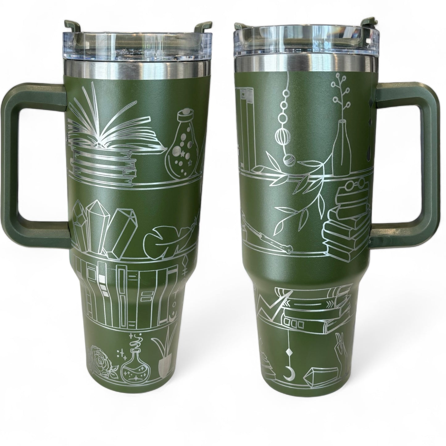 Books and Crystals and Plants, Oh My! Engraved Car Cup