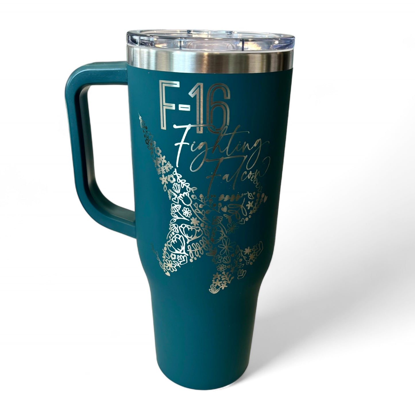 Floral F-16 Fighting Falcon 40oz. Engraved Car Cup