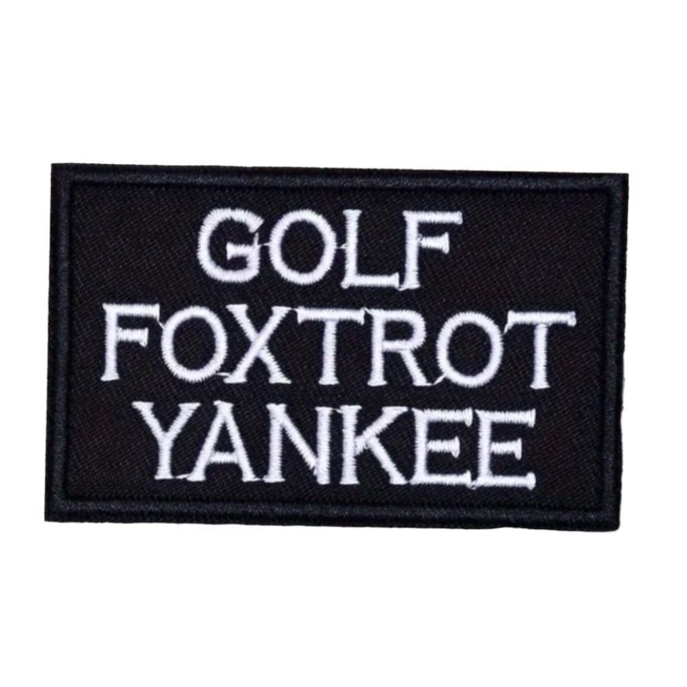 Golf Foxtrot Yankee Embroidered Patch with Hook and Loop Backing