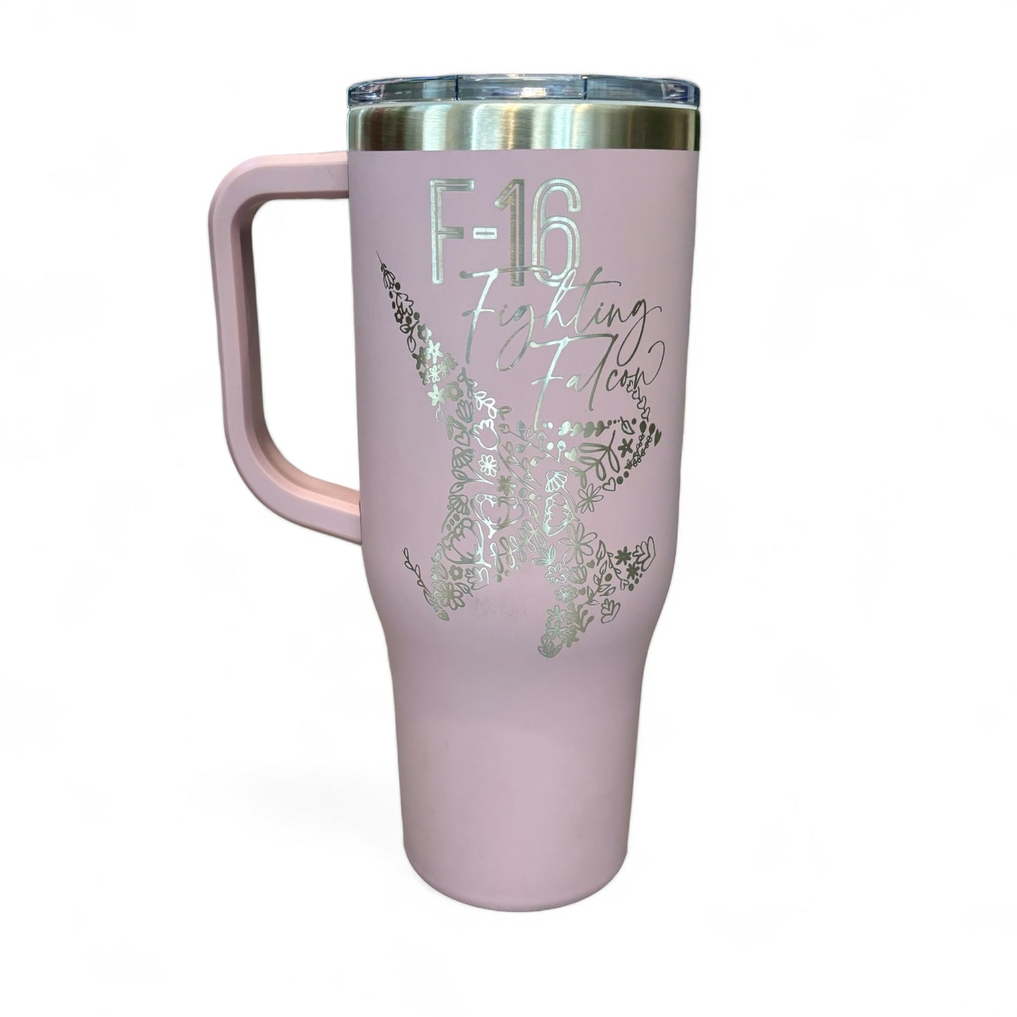 Floral F-16 Fighting Falcon 40oz. Engraved Car Cup