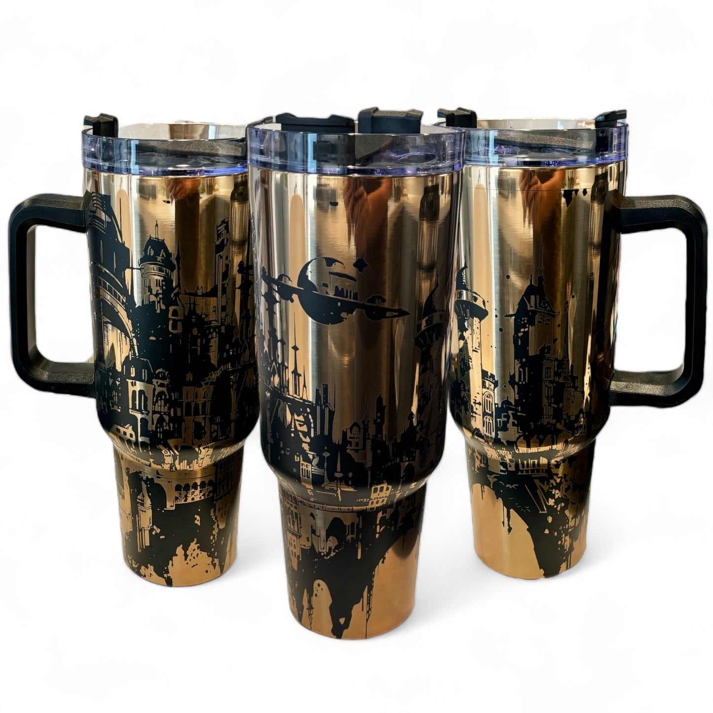 Steam Punk Cityscape Engraved Car Cup