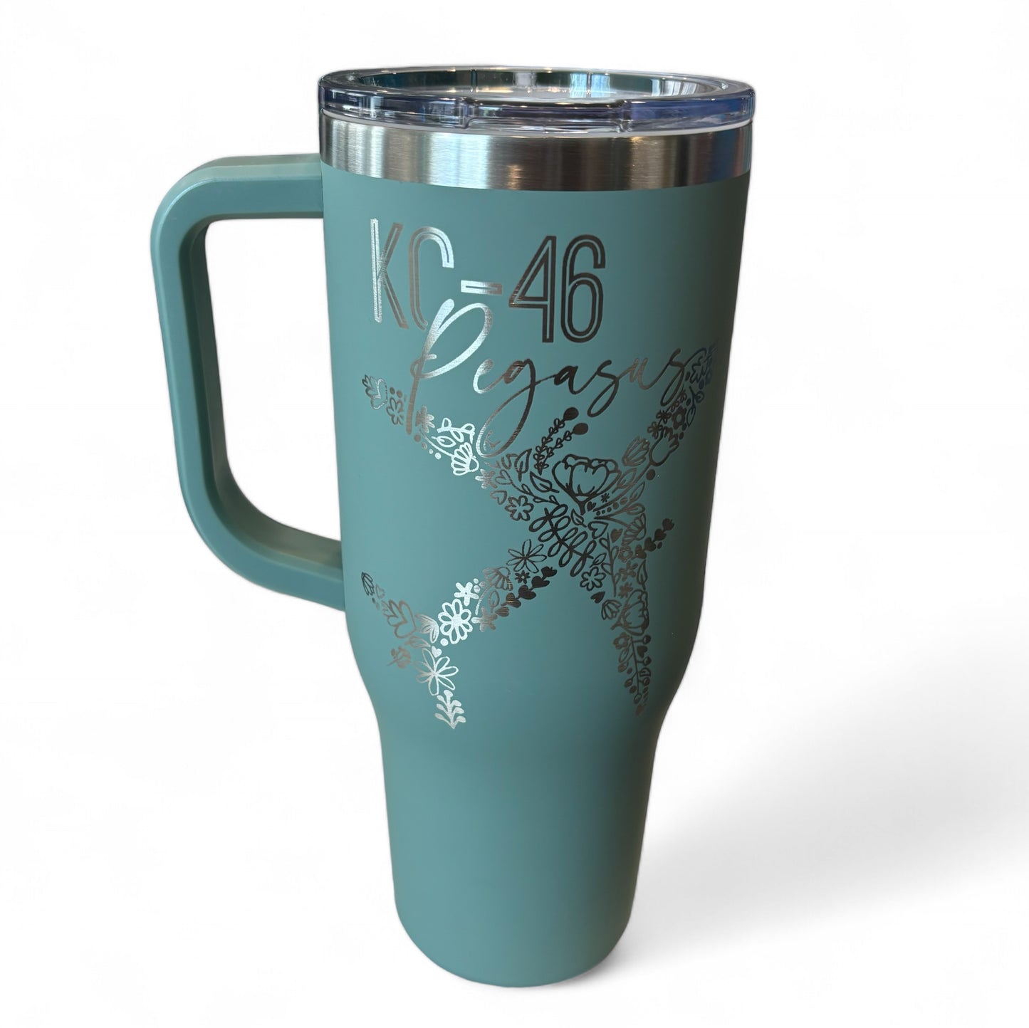 Floral KC-46 Pegasus 40oz. Engraved Car Cup