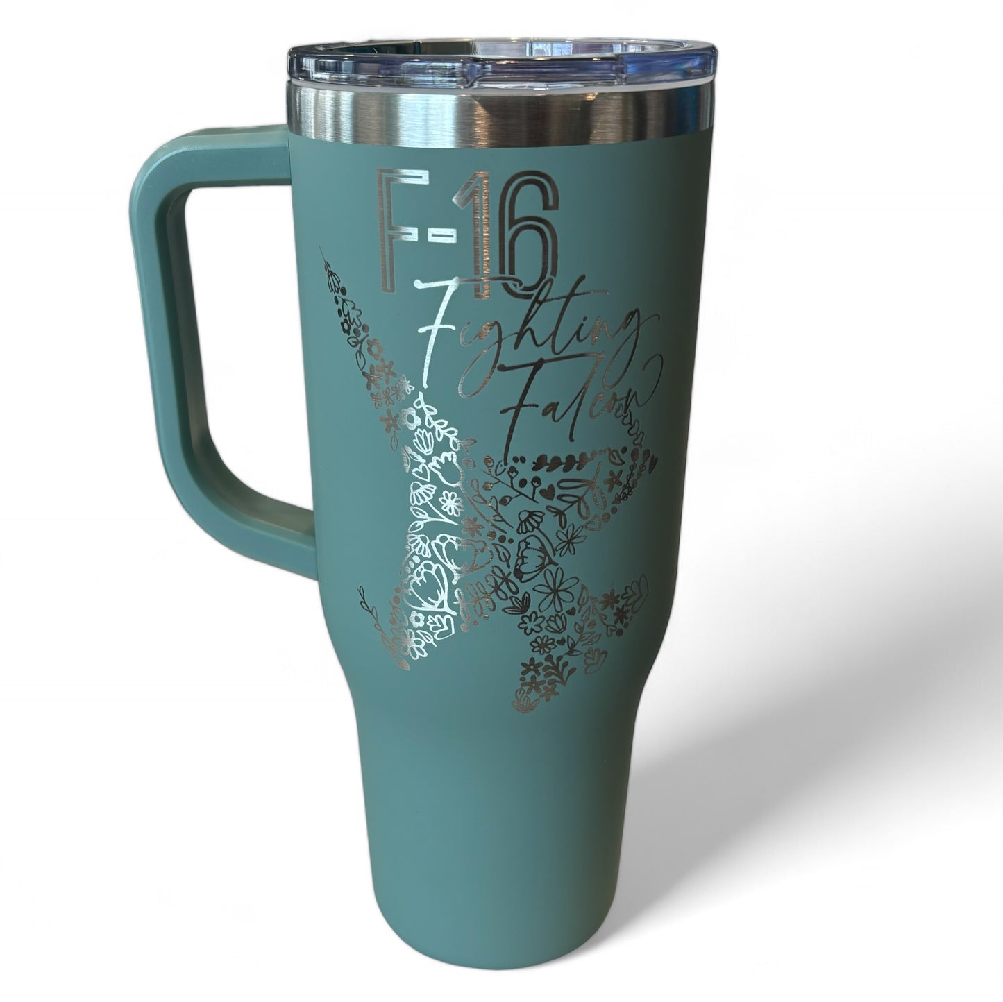 Floral F-16 Fighting Falcon 40oz. Engraved Car Cup