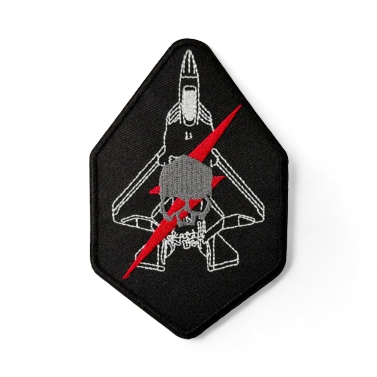 F-22 Raptor Skull & Lightning Embroidered Patch with Hook and Loop Backing