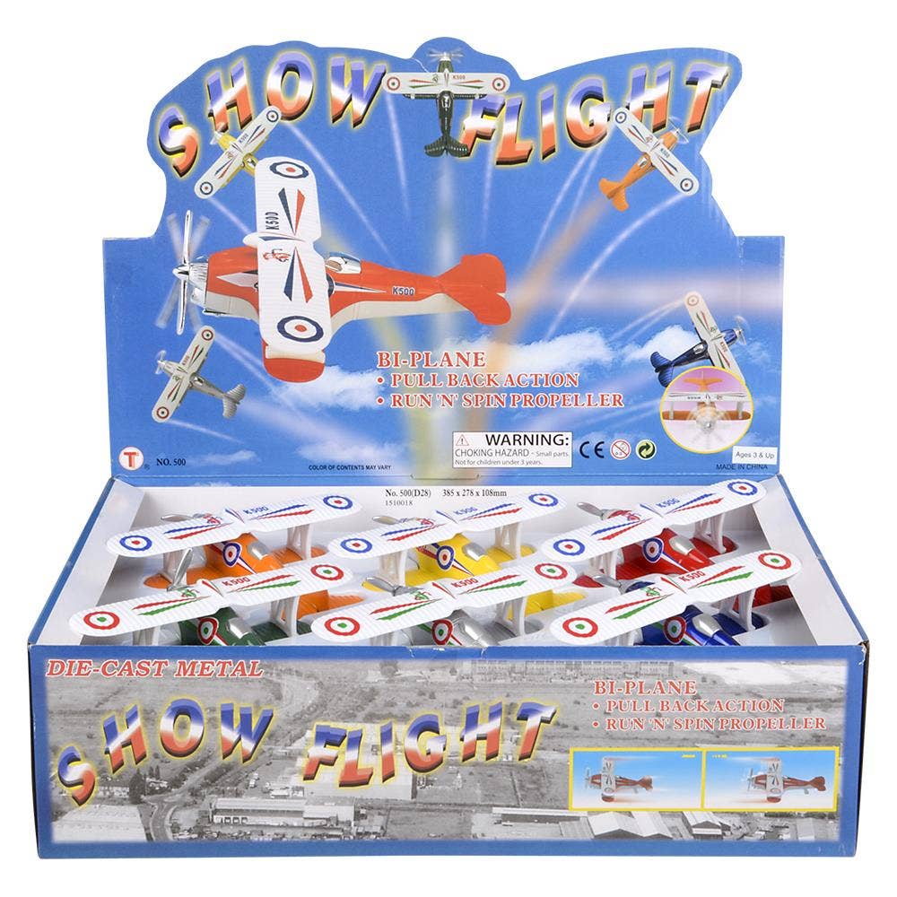 5.25" Diecast Pull Back Classic Biplane