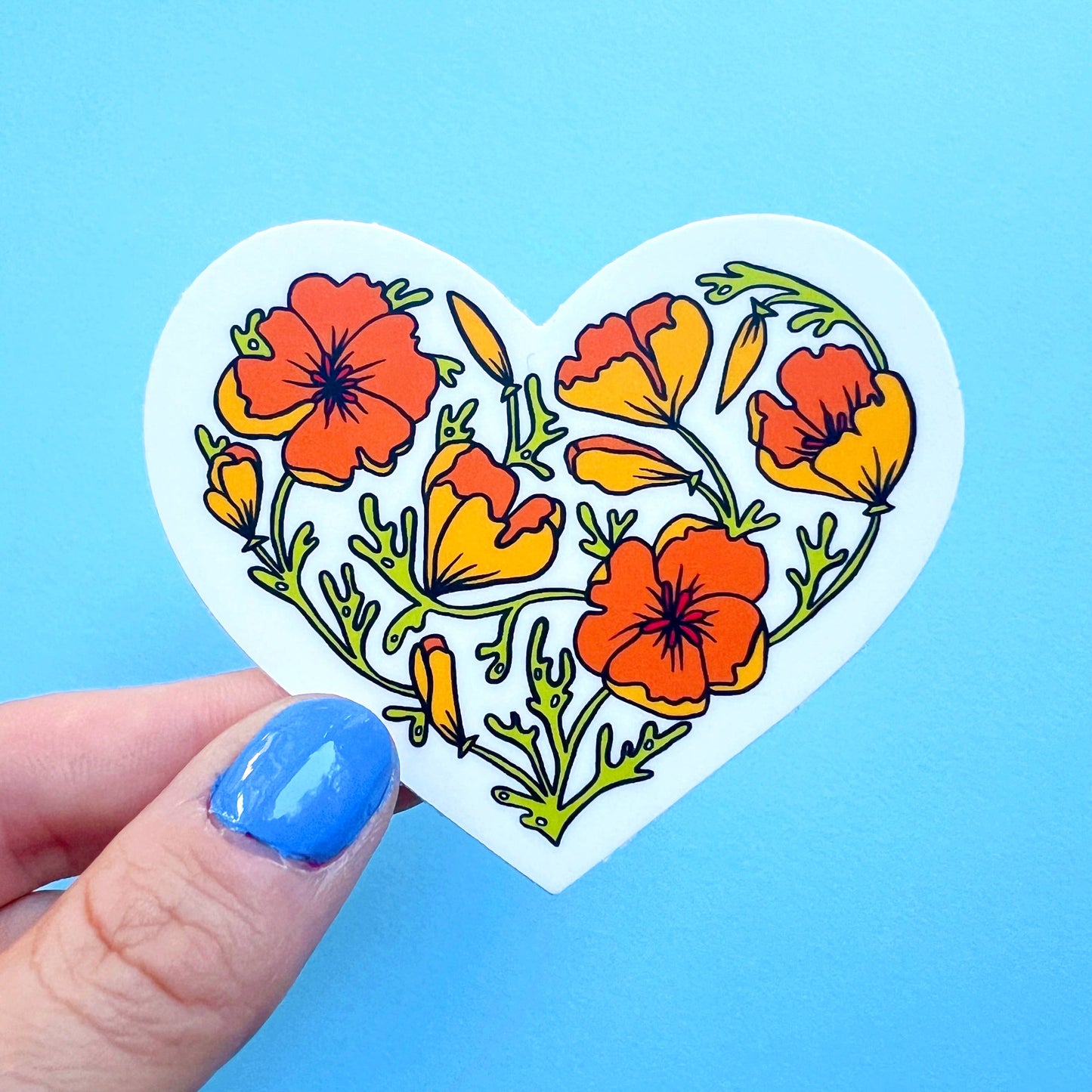 California Poppy Heart Sticker