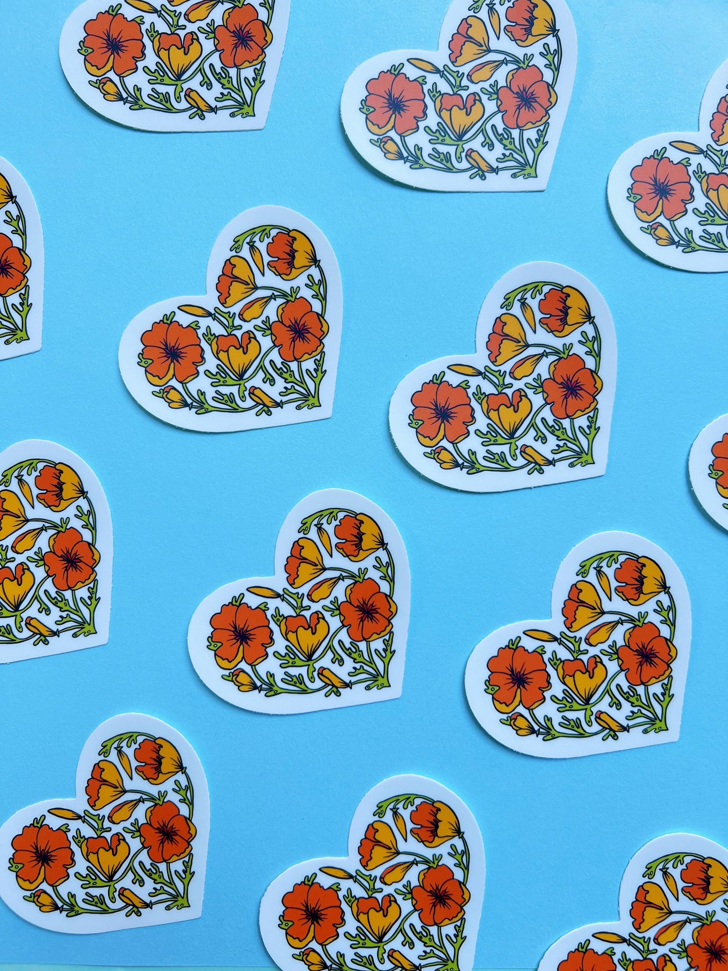 California Poppy Heart Sticker
