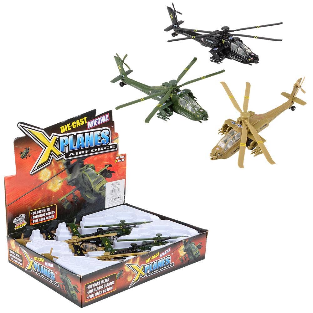 8" Diecast Pull Back Apache Helicopter
