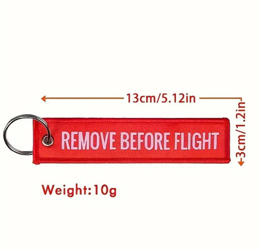 Remove Before Flight Embroidered Ribbon Keychain