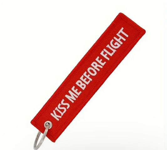 Kiss Me Before Flight Embroidered Ribbon Keychain