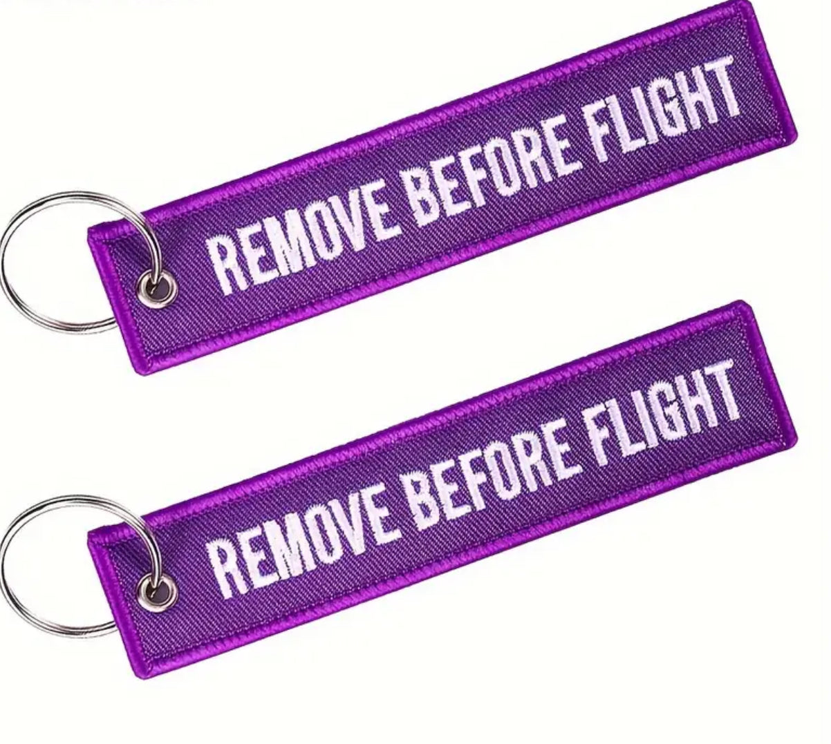 Remove Before Flight Embroidered Ribbon Keychain