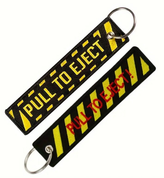 Pull To Eject Embroidered Ribbon Keychain