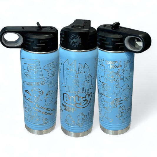 Blue Pup Engraved Water Bottle