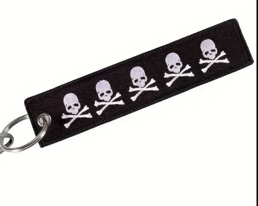 Skull & Bones Embroidered Ribbon Keychain