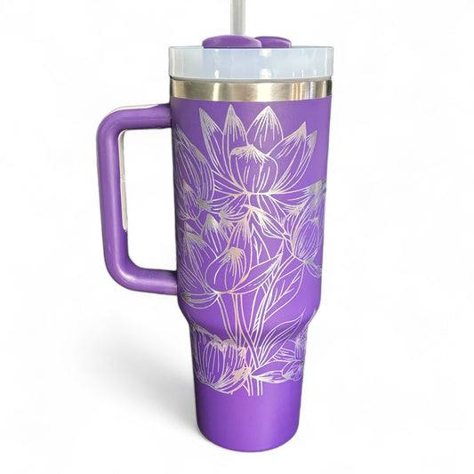 Lotus Flowers Engraved Car Cup