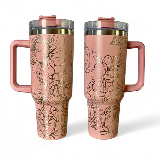 Peonies Engraved Car Cup