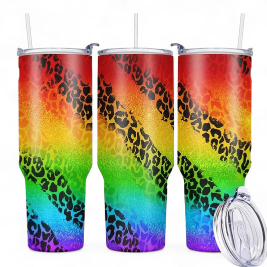 Rainbow Cheetah Printed Car Cup