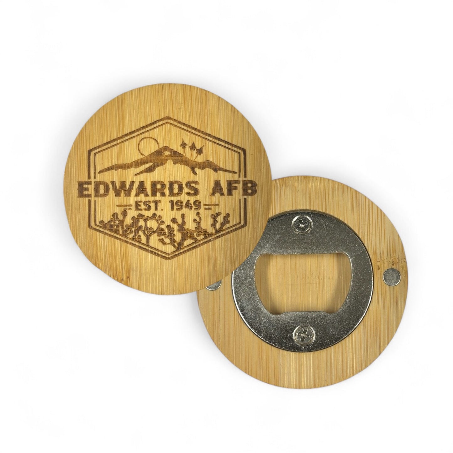 Edwards AFB Hexagon Badge Bamboo Bottle Opener Magnet