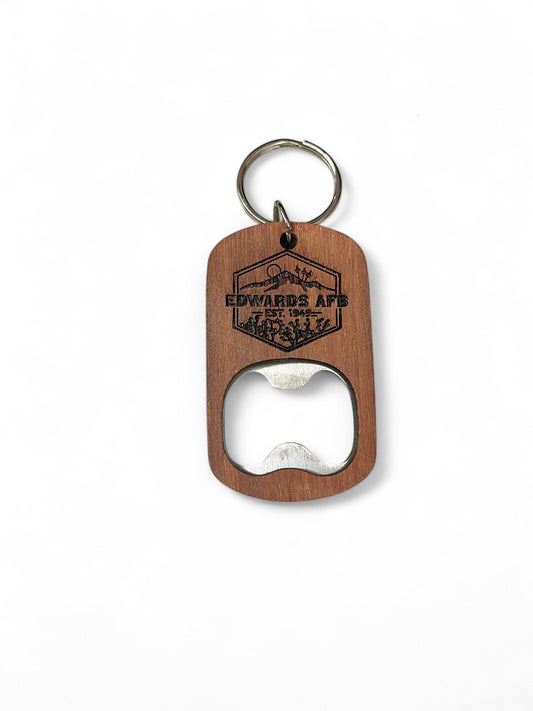 Edwards Hexagon Badge Walnut Bottle Opener Keychain