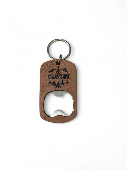 Edwards Aviation Walnut Bottle Opener Keychain