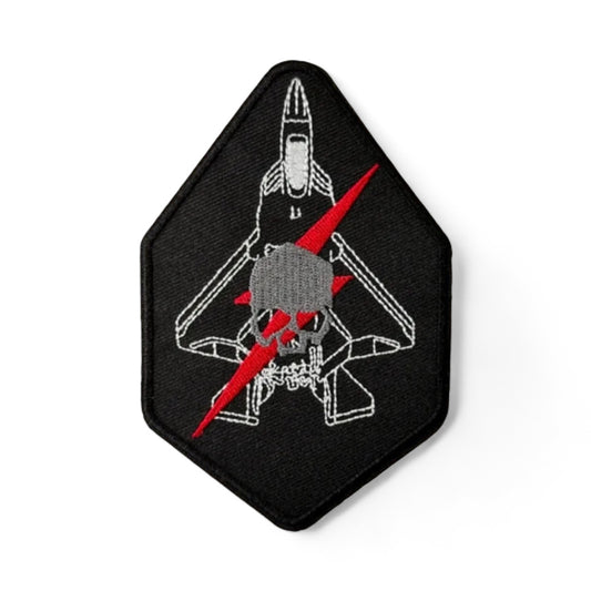 F-22 Raptor Skull & Lightning Embroidered Patch with Hook and Loop Backing